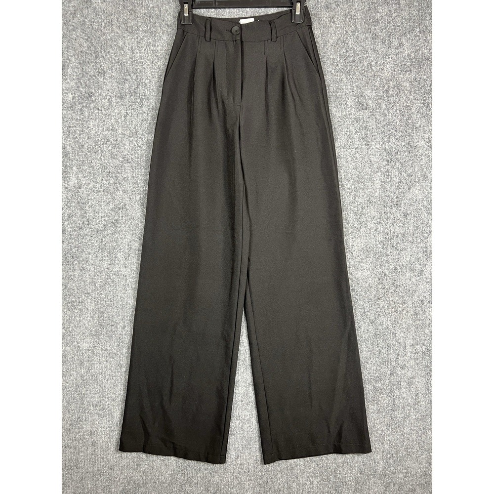Princess Polly XX Women's 2 Black Pleated Wide Leg High Rise Dress Pants